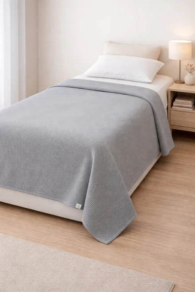 H&İ HOME TEXTILE Waffle Dokulu Pamuk Tek Kişilik Pike Yatak Koltuk Örtüsü150x220 cm Şık ve Nefes Alan Konfor,Klimalı ürün görseli 1