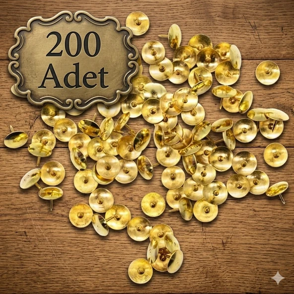 200 Adet Raptiye Metal Raptiye Sarı Raptiye Çivisi Gold Renk Rabtiye Sarı (gold) Renk Dekoratif Çivi ürün görseli 1