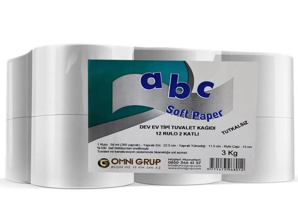 Abc soft Dev Ev Tipi Tuvalet Kağıdı 12 Rulo 2 Katlı ürün görseli 1