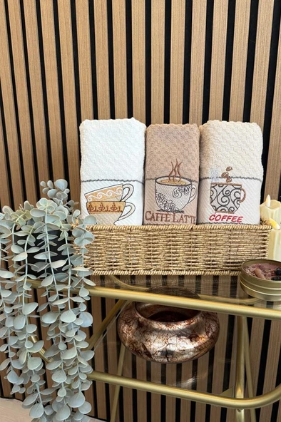 Coffee Nakışlı 3lü Piknik Havlu Takımı 40x60 Cm ürün görseli 1