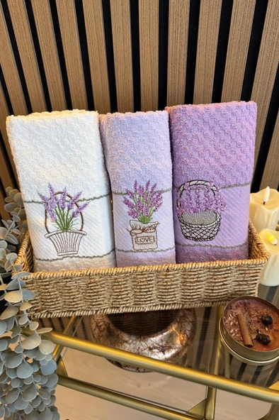 Lavanta Nakışlı 3lü Piknik Havlu Takımı 40x60 Cm ürün görseli 1