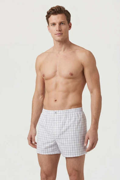 Cacharel Poplin Erkek Boxer 1113/Kareli Beyaz ürün görseli 1