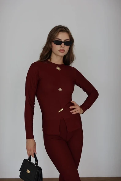 Ottoman alt üst takım bordo pt510442 - Resim 6