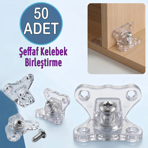 Açılı T Bağlantı Dereceli Çektirme Şeffaf Plastik Köşe Birleştirme Kelebek (50 Adet) ürün görseli 1