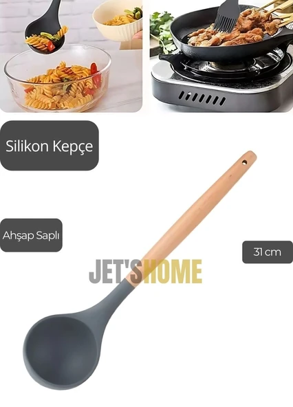 Silikon Kepçe Mutfak Kepçesi Ahşap Saplı 31 cm ürün görseli 1