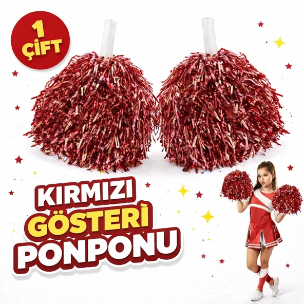 1 Çift ( 2 Adet ) Kırmızı Renk 23 Nisan 19 Mayıs 29 Ekim Okul Gösteri Ponponları Ekstra Doun ürün görseli 1