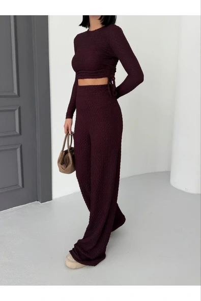 Bubble alt üst takım bordo pt510446 - Resim 2