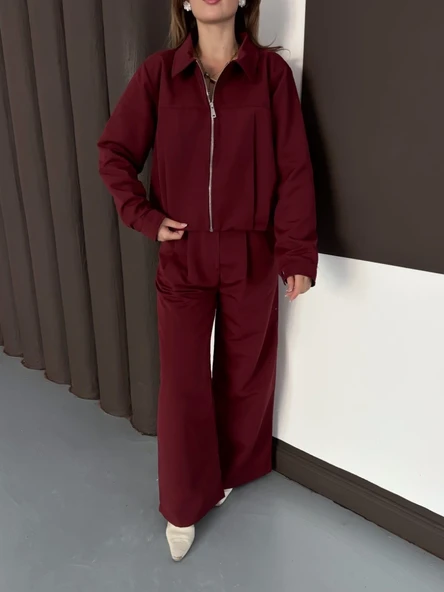 Trenç takım alt üst bordo ons - Resim 5