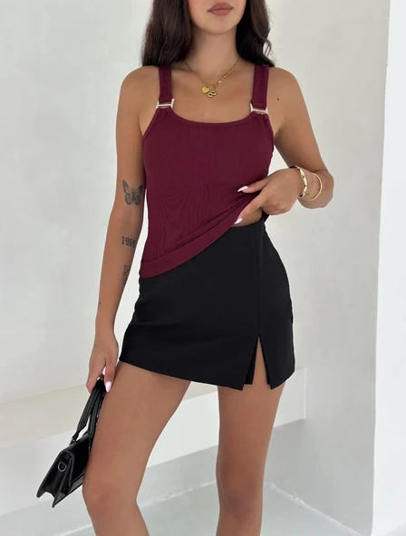 Ottoman toka askılı bluz bordo s4194 - Resim 5