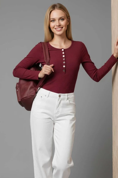 Çıtçıt Detaylı Bluz Bordo ürün görseli 1