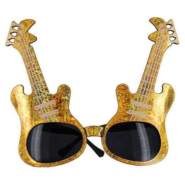 Altın Renk Rkn Roll Gitar Şekilli Parti Gözlüğü 15x15 cm ürün görseli 1