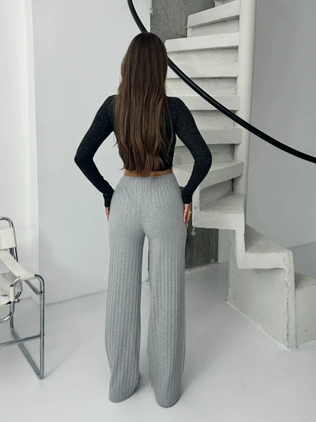 Fitilli şardonlu pantolon gri - Resim 2