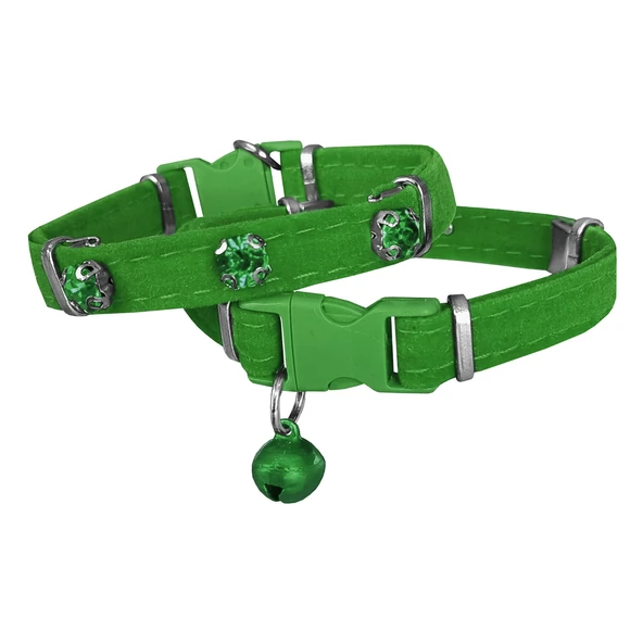 Kadife Kedi Boyun Tasması Taşlı 20-32 cm Yeşil ürün görseli 1