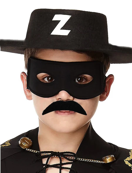 Siyah Renk Zorro Şapkası Zorro Maskesi ve Zorro Bıyık Çuk Boy ürün görseli 1