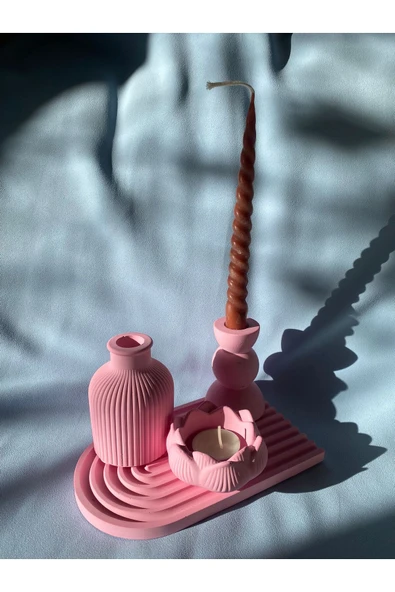 AKAS HOME Dekoratif Oval Tepsi , Şamdan , Vazo , Tealight Mumluk 4'lü Set ürün görseli 1