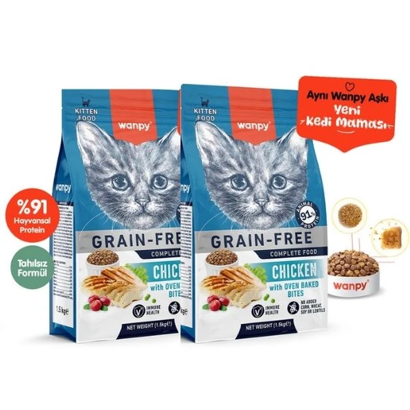 Wanpy Tahılsız Tavuklu Yavru Kedi Maması 1,5Kg X 2 Adet ürün görseli 1
