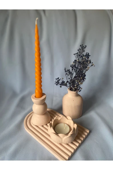 AKAS HOME Dekoratif Oval Tepsi , Şamdan , Vazo , Tealight Mumluk 4'lü Set ürün görseli 1