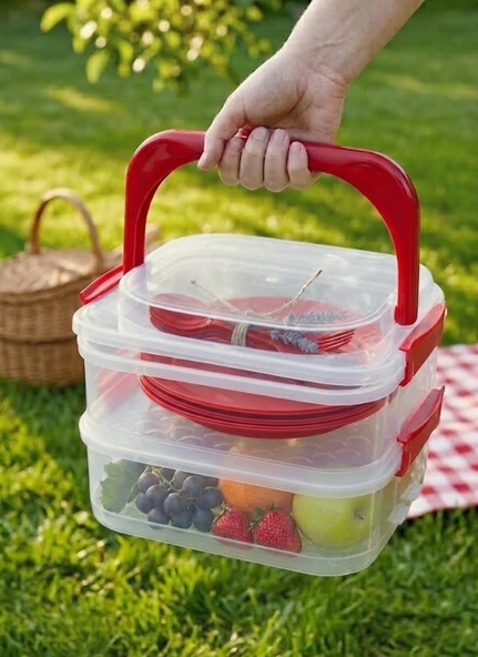 Kırmızı, Katlı Piknik Seti ürün görseli 1