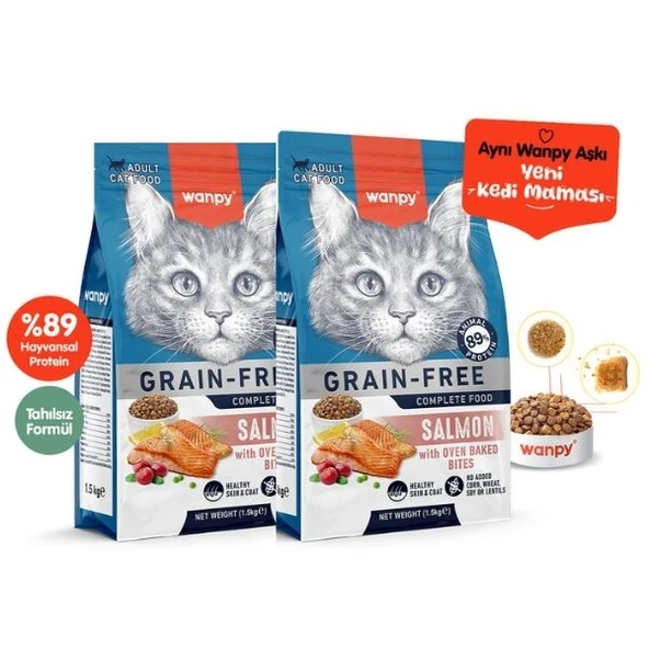 Wanpy Tahılsız Somonlu Yetişkin Kedi Maması 1,5Kg X 2 Adet ürün görseli 1