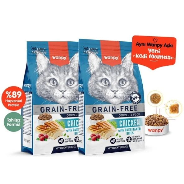 Wanpy Tahılsız Tavuklu Yetişkin Kedi Maması 1,5Kg X 2 Adet ürün görseli 1