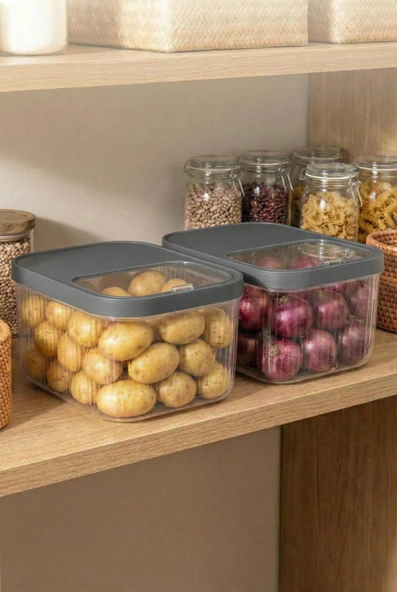2'Li 12 LT Multibox Füme Kayar Kapaklı Saklama Kabı & Erzak Kabı & Patates Soğan Kovası ürün görseli 1
