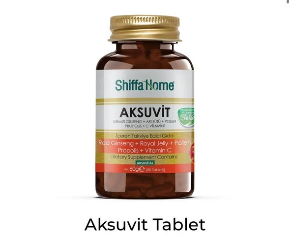Shıffa Home Aksuvit Kırmızı Gınseng Arı Sütü Polen Propolis C vİtamini 80 Tablet ürün görseli 1