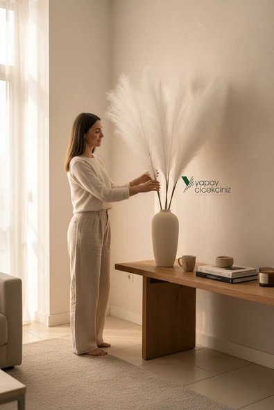 120 cm Yapay Pampas Otu 3’lü Set – Dökülmeyen, Premium Kalite, Büyük Boy Dekoratif Pampas Grass ürün görseli 1