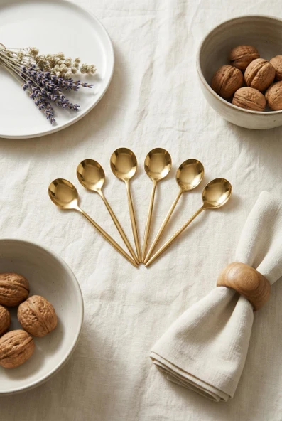 6'lı Lüks Gold Paslanmaz Çelik Çay Kaşığı Seti (13 cm) ürün görseli 1