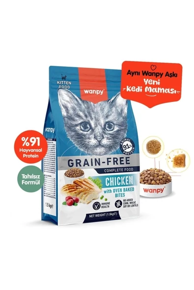 Wanpy Tavuklu Tahılsız Yavru Kedi Maması 1.5 Kg ürün görseli 1