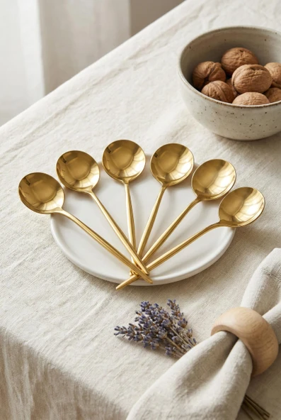 6'lı Lüks Gold Paslanmaz Çelik Tatlı Kaşığı Seti (16 cm) - Resim 4