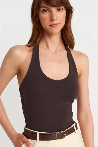 Halter Yaka Top-Koyu Kahve 21052-2Y6 ürün görseli 1