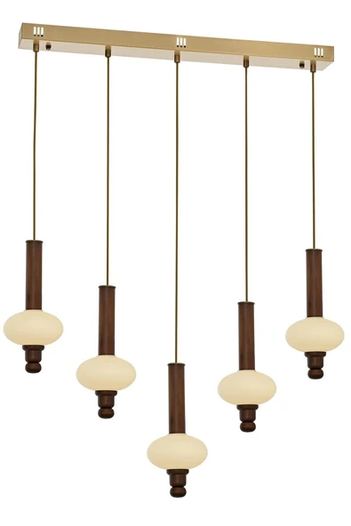AVONNI AV-5299-5EY Eskitme Kaplama Modern Avize  Metal Ahşap Cam 15x80cm ürün görseli 1
