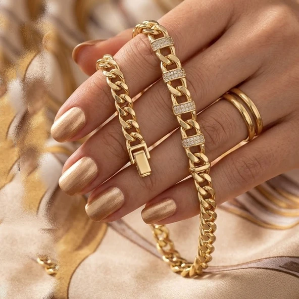 14k Kaplama Kararmaz Zincir Premium Seri Çelik Bileklik ürün görseli 1