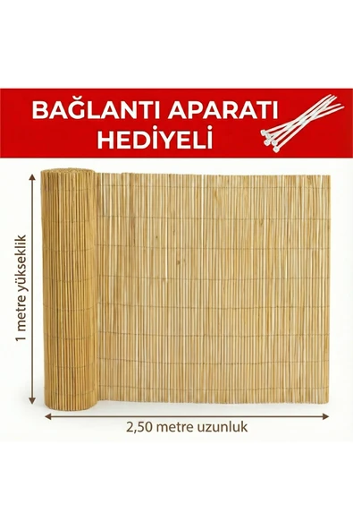 myfamily Doğal Hasır Çit Balkon Gizleme Filesi 1x2.5 m - Bambu Görünümlü Bahçe Çiti + Montaj Aparat Hediyeli ürün görseli 1