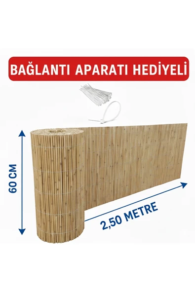 myfamily Hasır Balkon Çiti 60 cm x 2.50 Metre - Dekoratif Bambu Bahçe ve Korkuluk Brandası + Bağlantı Klipsli ürün görseli 1