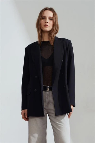 Kruvaze Blazer Ceket-Siyah 60784-2Y6 - Resim 4