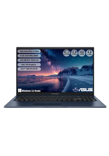 Asus Vivobook 15 X1504VA-BQ3970W Core 5 120U 8 GB 512 GB SSD 15.6" W11H Dizüstü Bilgisayar ürün görseli 1