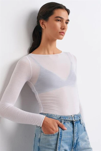 Kayık Yaka Modal Kaşmir Ultra Hafif Bluz-Beyaz 32122-2Y6 ürün görseli 1