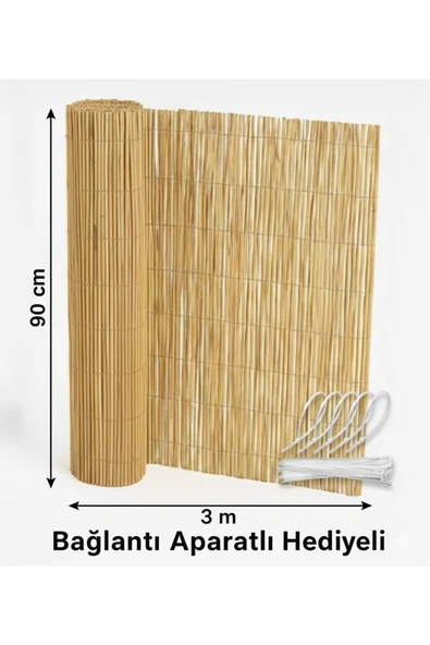 myfamily Kamış Hasır Çit -90x300 cm - Misina Örgülü Balkon Bahçe Gölgeliği - Bağlantı Seti Hediyeli ürün görseli 1