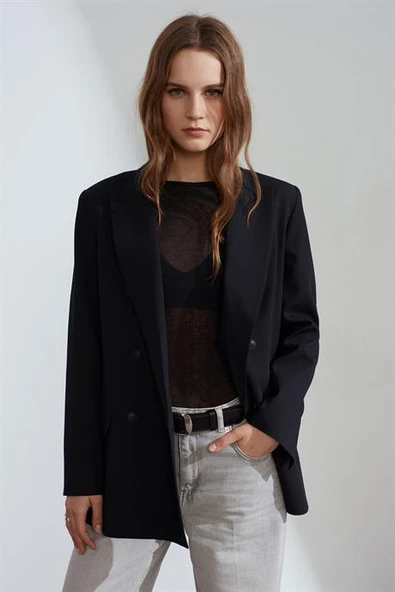 Kruvaze Blazer Ceket-Siyah 60784-2Y6 ürün görseli 1