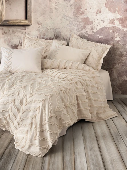 Cotton Box Ranforce Çift Kişilik Yatak Örtülü Nevresim Takımı Limi Crimp Bej ürün görseli 1