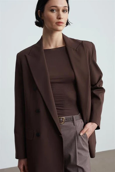 Kruvaze Blazer Ceket-Kahve 60784-2Y6 - Resim 4