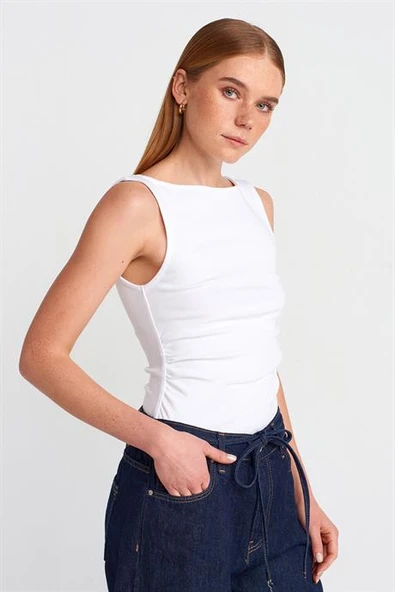 Büzgülü Kayık Yaka Top-Beyaz 31589-2Y6 ürün görseli 1