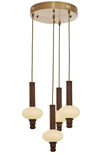 AVONNI AV-5299-4ET Eskitme Kaplama Modern Avize  Metal Ahşap Cam 35cm ürün görseli 1