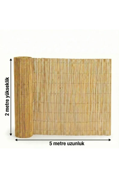 myfamily 2x5 Metre Doğal Bambu Görünümlü Kamış Hasır Çit | Bahçe Balkon Gölgelik ve Gizlilik Örtüsü ürün görseli 1