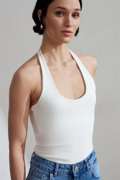 Halter Yaka Top-Ekru 21052-2Y6 - Resim 3