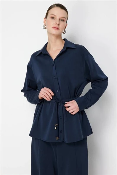 Beli Bağcıklı Düğmeli Bluz Lacivert 74702-2Y6 ürün görseli 1