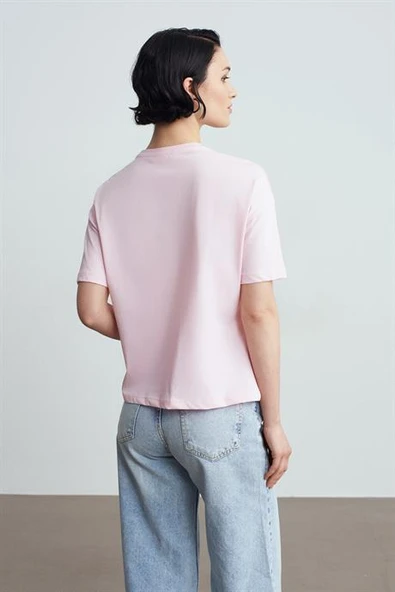 Basic T-Shirt-Toz Pembe 3683-2Y6 - Resim 4