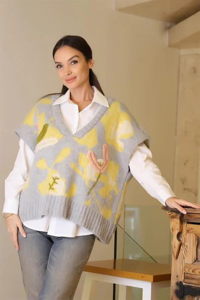 T93733-2K6 ROBİN GÖMLEK SÜVETER-GRİ SARI ürün görseli 1