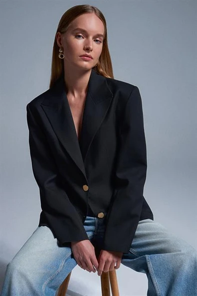 Fitted Kesim Vatkalı Blazer Siyah 60774-2Y6 ürün görseli 1